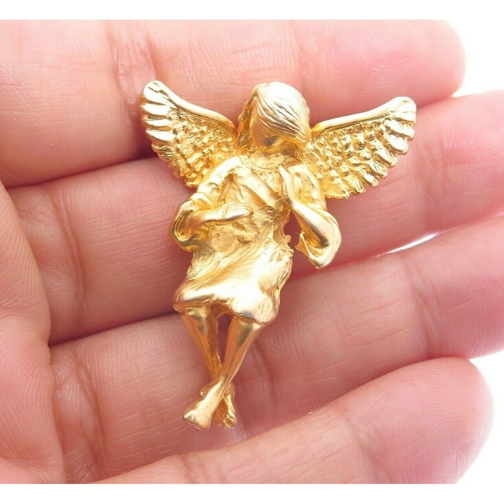 BEAUTIFUL CHRISTMAS ANGEL GOLD PLATED HOLIDAY BROOCH PIN* XMAS JEWELRY‎